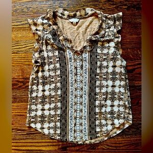 Lucky Brand Sleeveless Top Ruffles Black and Tan M